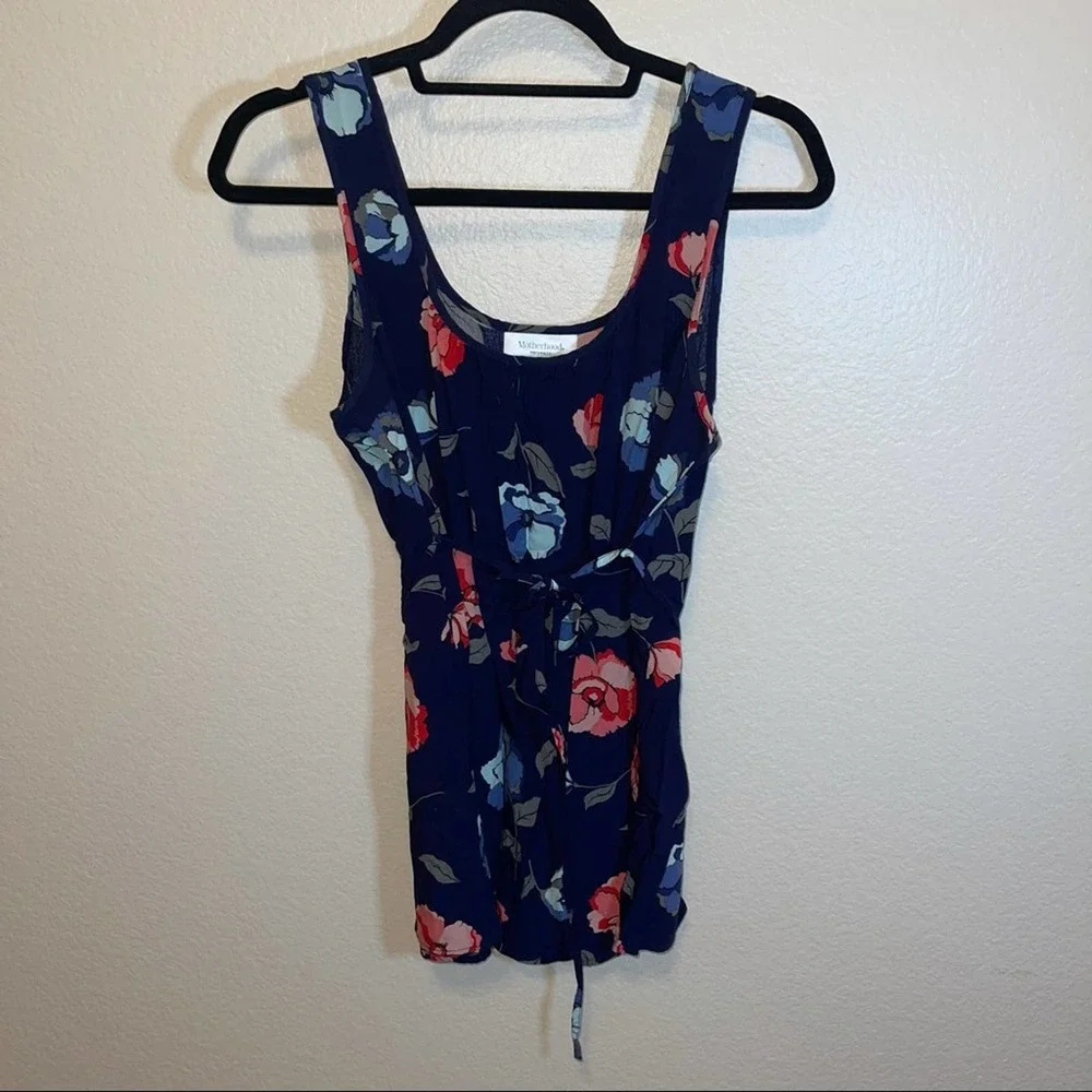 Motherhood Maternity Navy & Pink Floral Printed Babydoll Tie Waist Top Medium - Picture 4 of 9